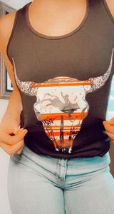 Black Western Longhorn Rodeo Tank Size M Photo 0