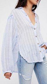 Headed To The Highlands Button Down Gauzy Long Sleeves Blue Blouse Size M Photo 0