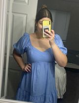 Babydoll Blue Puff Sleeve Midi Dress Size L Photo 0