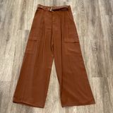 wide leg cargo trouser pants pleated belted rust brown small new NWT Photo 0