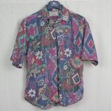 Vintage Collared Short Sleeve Button Up Geometric Pattern Shirt Large Red Photo 0