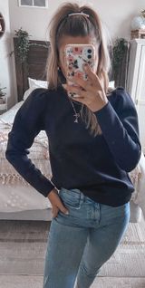 Stella & Dot Black Puff Sleeve Crewneck Photo 0