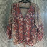 West Kei Red Blouse Tie Front 3/4 Sleeve Photo 0