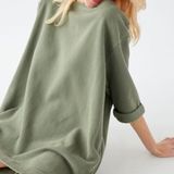 Free People Beach Tunic Sweater Size Medium Oversized Green Crewneck Soft boho Photo 0