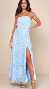 Rare Presence Powder Blue 3D Floral Embroidered Maxi Dress Photo 0