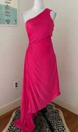 Anthropologie Hot Pink Pleated One Shoulder Asymmetrical Dress Photo 0