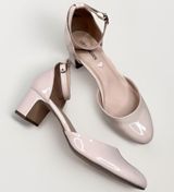Steve Madden Nude Patent Leather Ankle Strap Round Toe Block Heel Shoes Size 5M Photo 0
