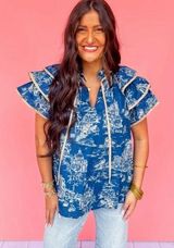 ✨NWT!! Blue Printed Women's Top Photo 0