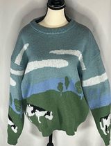 Manfinity Cow Print Landscape Crew Neck Sweater Green Size L Photo 0