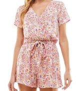 BEBOP Multicolor Womens Juniors Floral Print Short Sleeve Romper, Small Photo 0