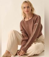 Promesa Stitch Perfect Cropped Blanket Stitch Sweater Mocha Brown Photo 0