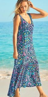 Lilly Pulitzer Coverup Camellia Dress Maxi Beach Inky Navy Glow And Flow XS EUC Photo 0