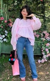 Light Pink Oversized Tunic with Long Sleeves and Bib Collar Photo 0