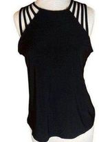 A.U.W. Black Sexy Strappy Tank Top/ Sleeveless Blouse Keyhole Back with Button Photo 0
