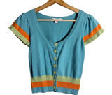 Vintage Betsey Johnson Short Sleeve Cardigan Sweater Womens Medium Blue 90s Rare Photo 0