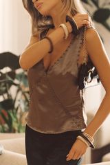 12th Tribe Ashby Taupe Satin Studded Tank Top Photo 0