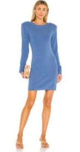 L'Agence  Womens Sweater Dress Blue Stretch Jewel Neck Long Sleeve Ribbed S New Photo 0