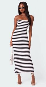 Edikted Striped Strapless Maxi Dress Photo 0