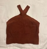 Knit Ribbed Cross Neck Halter Crop Tank Photo 0