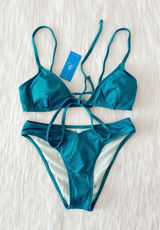 NWT  Teal Shimmer Bikini Set Size Small Photo 0