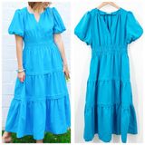 Jodifl Turquoise Tiered Midi Dress Photo 0