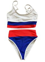 Beach Riot Swimsuit Bikini Beach Swim Surf S M Blocked Rib Red Blue White Photo 0