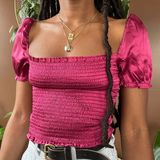 Urban Outfitters Magenta Satin Smocked Top✨ Photo 0