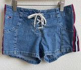 JEANS Vintage 90s Light Wash Denim Lace Up Fly Short Shorts Photo 0