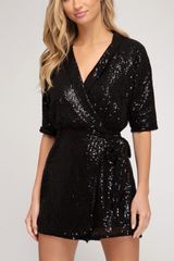She & Sky Black Sequin Romper Photo 0