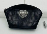 Brighton Coin Purse Black Leather Croc Pattern Silver Heart Vintage Photo 0