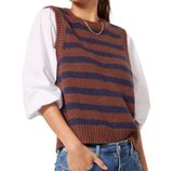 Evereve Brown and Navy Gracen Stripe Two-Fer Cotton Puff 3/4 Sleeve Sweater Vest Photo 0