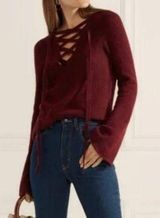 Maroon Red Revolve Candela Lace Up Flare Sleeve Sweater Photo 0