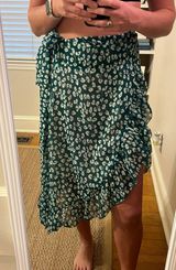 Floral Ruffle Midi Skirt Green Size M Photo 0