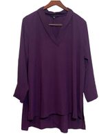Eloquii Purple Plum Long Sleeve Tunic Hi Low Sheer V-Neck Shirt Blouse Photo 0