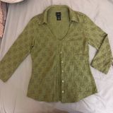 INC Y2k Vintage  Green Button Down Blouse with Floral Lace Size Small Photo 0