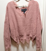 Polly & Esther Pink V-Neck Frayed Sweater size large colored pink Photo 0