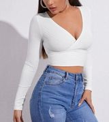Surplice Neck Rib-Knit Crop Tee Photo 0