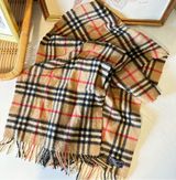 Burberry Plaid Cashmere Fringe Trim Scarf 56x12 Vintage Photo 0