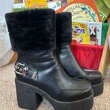 Dolls Kill LAMODA BLACK VEGAN LEATHER FUR TRIM PLATFORM BOOTS SIZE 8 Photo 0