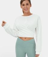 Halara Dropped Shoulder Tie Back Cropped Sweatshirt | Size: S | White Photo 0