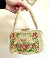 Vintage Laura Brand Beaded Floral Design Purse Short Strap Clasp Style Photo 0