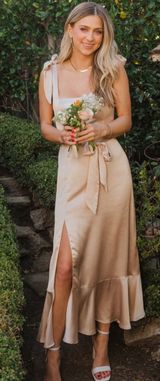 Show Me Your Mumu Claire Midi Dress Small Champagne Satin Ruffle Hem Cocktail Photo 0