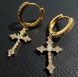 Cross Dangle Drop Earrings for Men Women, Punk Hip Hop Earrings Gold Photo 0