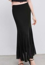 Cider  Black Mesh Mid Rise Ruffle Maxi Skirt Photo 0