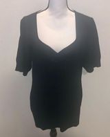 NWT Maurices Black Ribbed V-Neck Short Sleeve Top Ruched Front  Photo 0