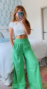 Green Super High Waisted Smocked Pants Photo 0
