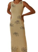 Floral Print Knit Maxi Dress with Cutout Back and Slit Up Side Size S Tan Photo 0