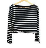 J.CREW Boxy Crop Fit Top Black White Stripes Boat Neck 100% Cotton Size S Photo 0