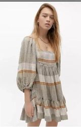 Free People Cotton Blend open tie back mini dress balloon sleeve Boho Western M Photo 0