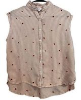 Time & Tru Embroidered Heard Red & White Stripped Button Down Sleeveless Top 100% Viscose Photo 0